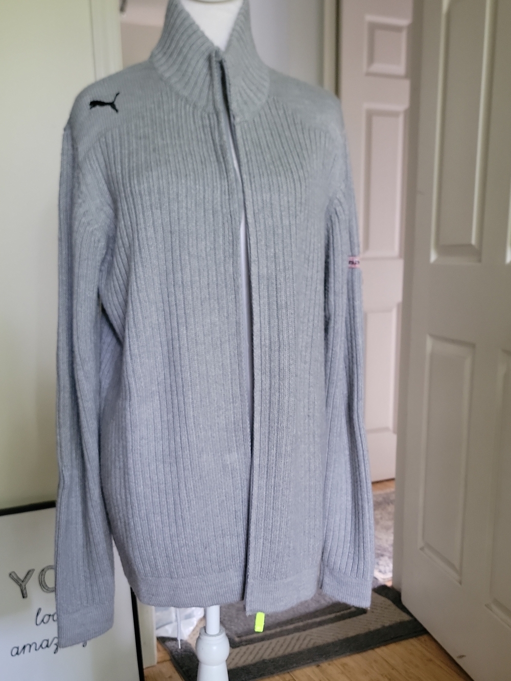 Puma Men’s Light Gray Ribbed Full-Zip Sweater Jacket